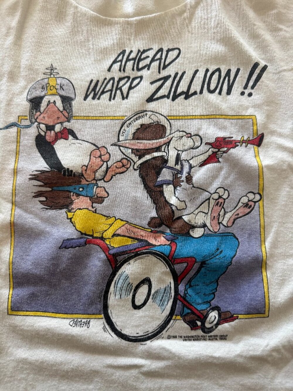 Rare Vintage 1986 Bloom County Ahead Warp Zillion T-Shirt National Fifty-Fifty